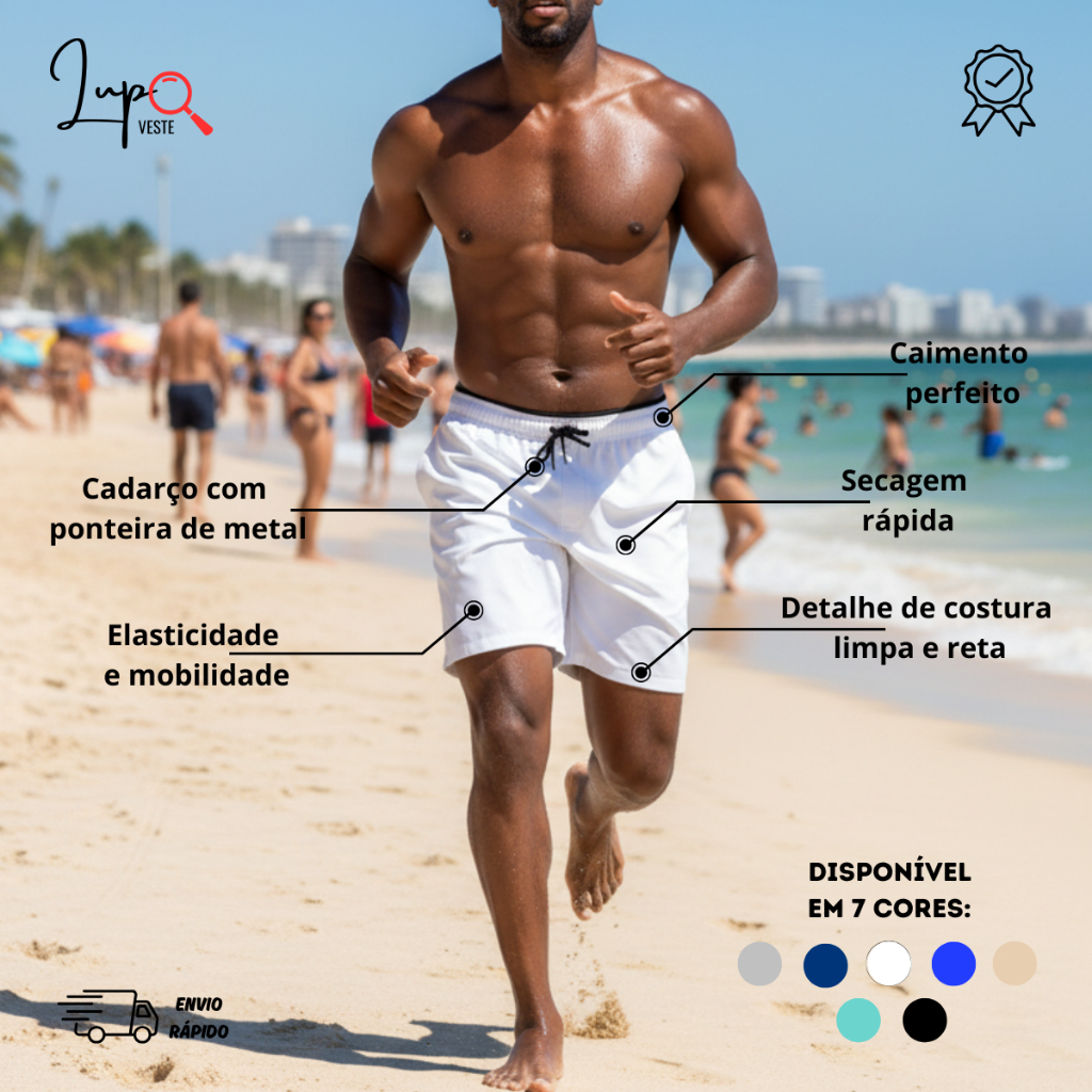 Bermuda Short Liso Dia Dia Mauricinho Musculação Casual Esporte Elastano Tactel Dry fit Praia Piscina Academia