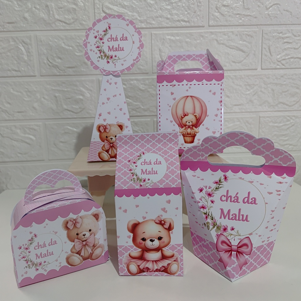 Kit Personalizados CHA DE BEBE URSINHA ROSA  Caixinhas Personalizadas Lembrancinha Mimos Aniversário