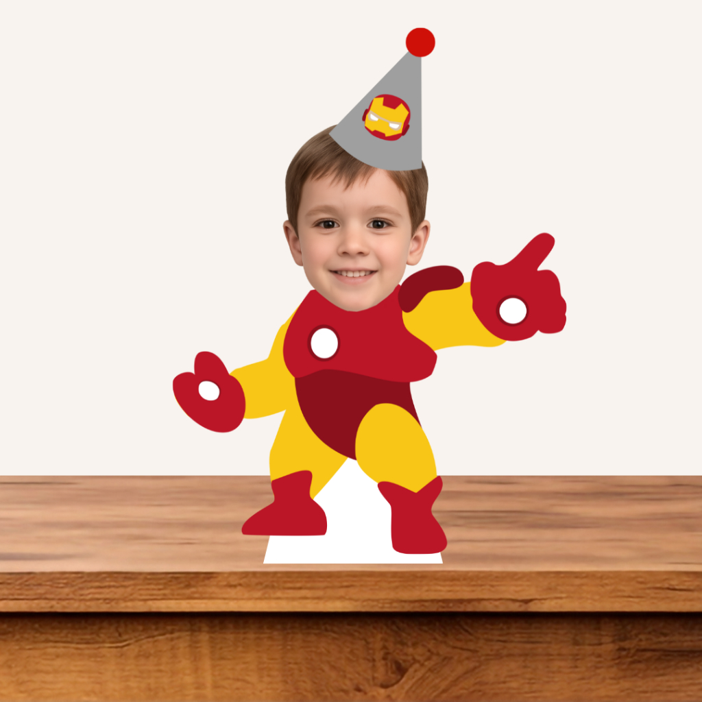 Display de Mesa  Homem de ferro Personalizado com Foto da Criança | Tema Homem de ferro