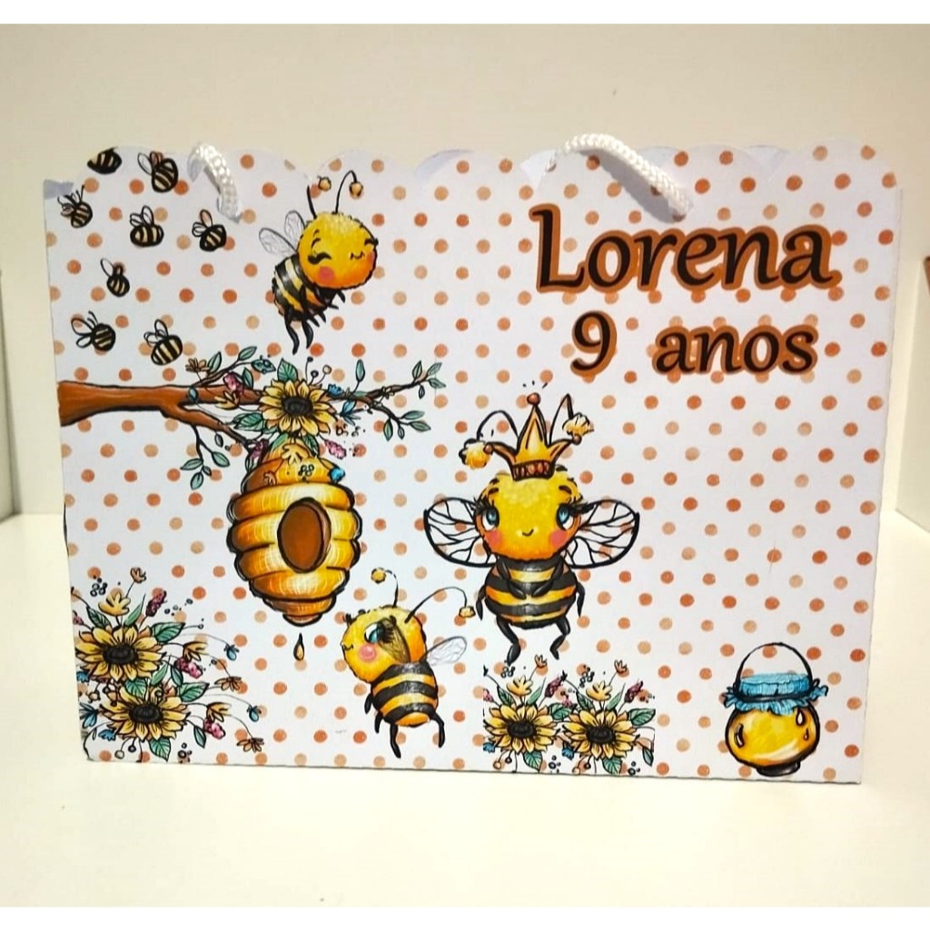 Sacolinhas personalizadas tema abelhinha lembrancinha para festa infantil (PEGUE E MONTE)