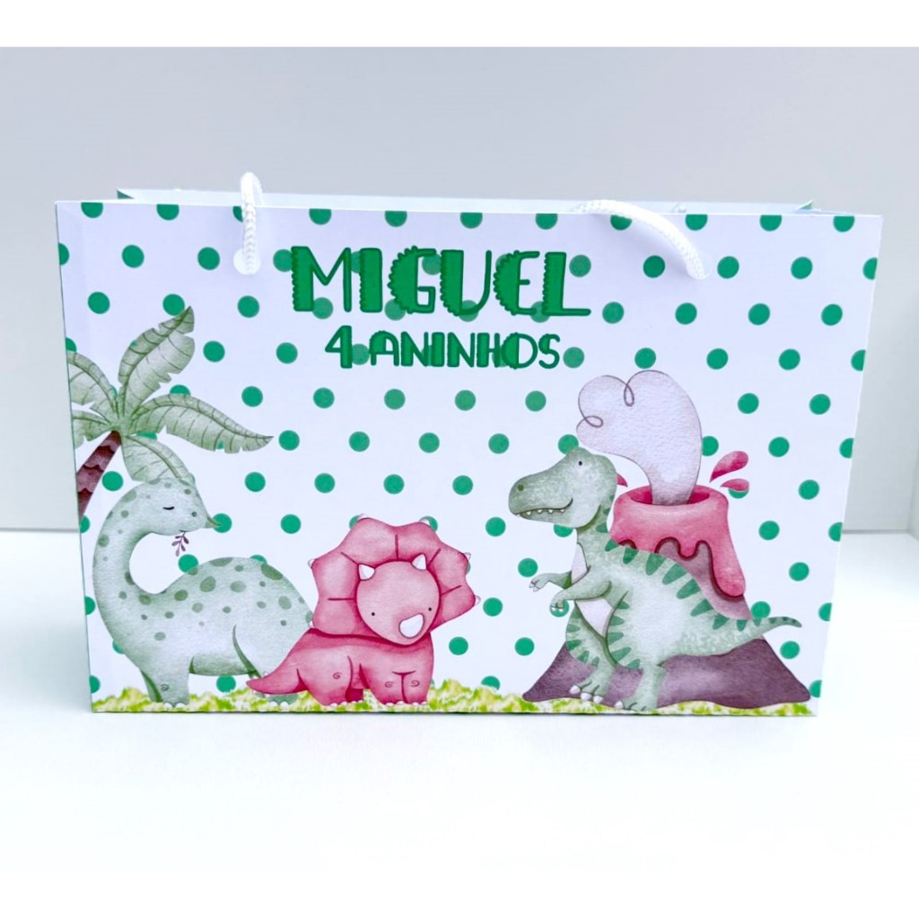 Sacolinhas personalizadas reta tema dinossauro lembrancinha para festa infantil (PEGUE E MONTE)