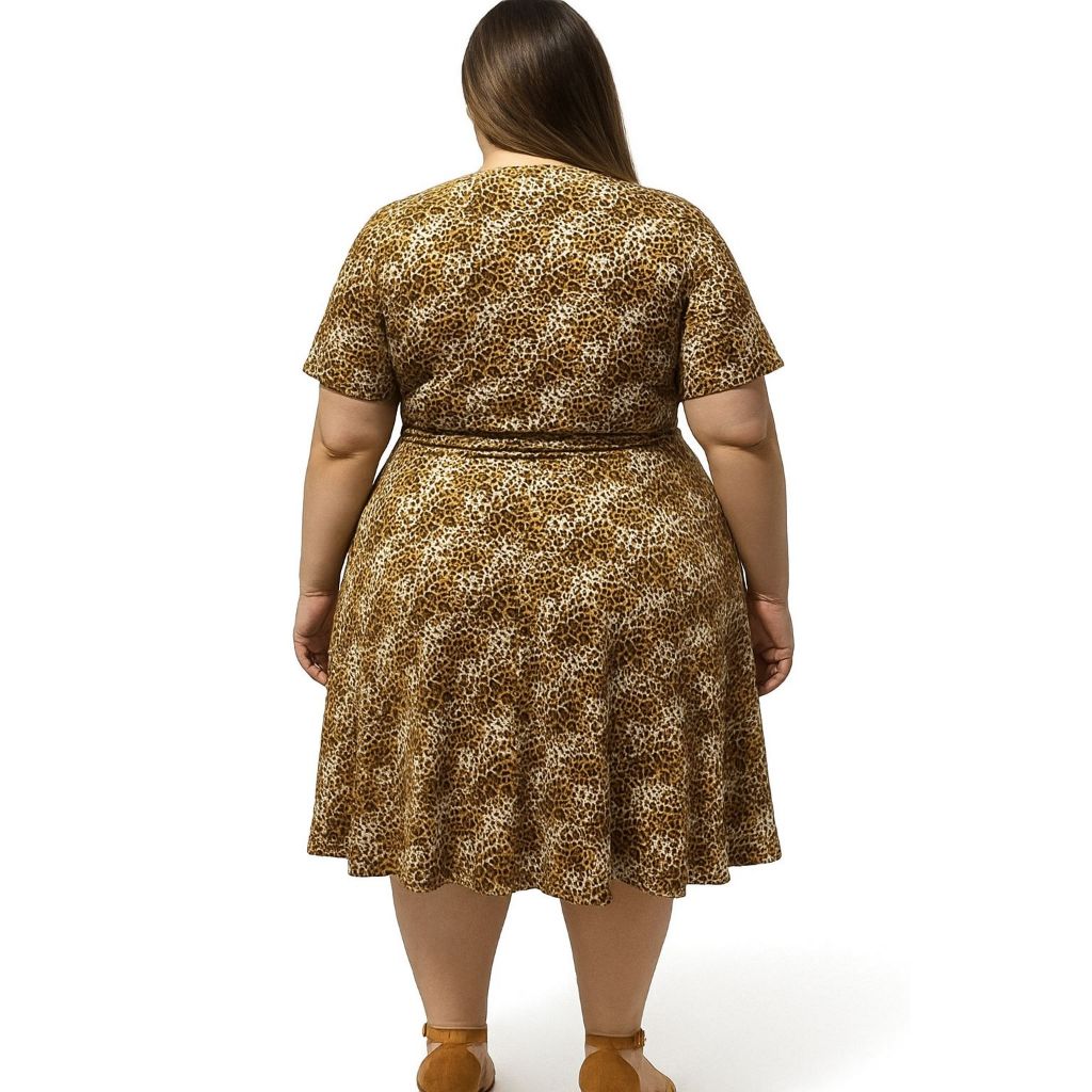 Vestido Estampado Onça Print Plus Size Gola V Moda Casual — imagem 2 de 2