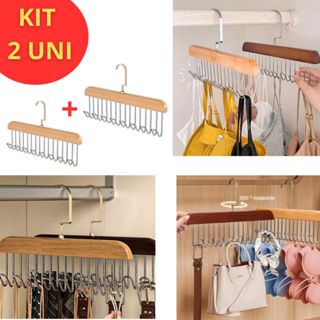 Kit 2 Cabides de Madeira Para Cintos Gravatas Cachecóis Sutiãs Colares Organizador Com 8 Ganchos em Oferta na Shopee