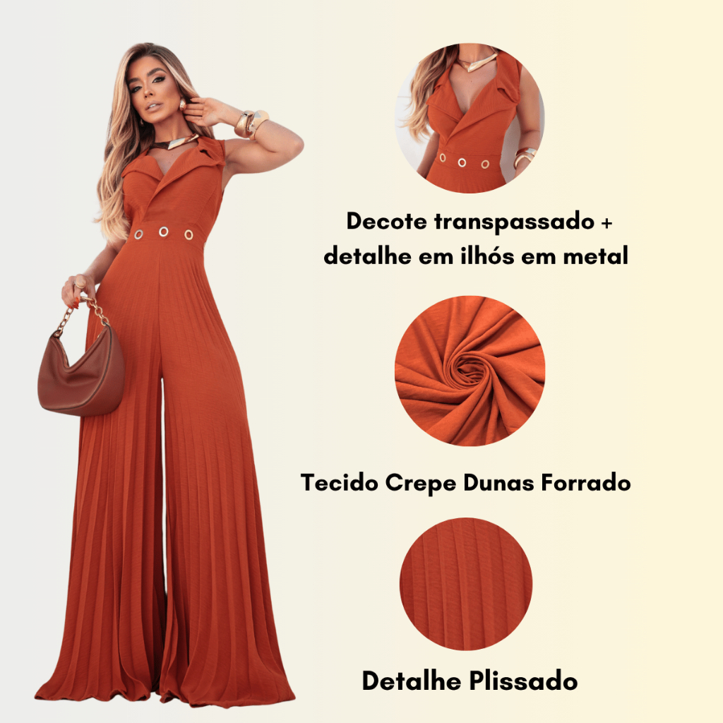 Macacão Feminino Longo Plissado Flare  Madrinha de Casamento Festa Formatura  Elegante Casual Chick em Oferta na Shopee