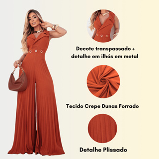 Macacão Feminino Longo Plissado Flare  Madrinha de Casamento Festa Formatura  Elegante Casual Chick em Oferta na Shopee