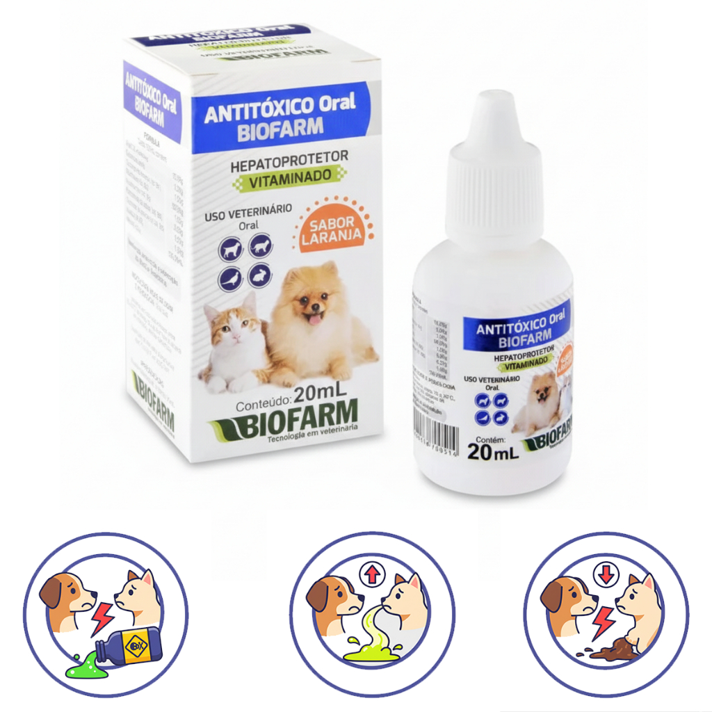Antitóxico para Cães e Gatos - Intoxicação, Vômito, Diarreia - Biofarm Oral 20ml em Oferta na Shopee