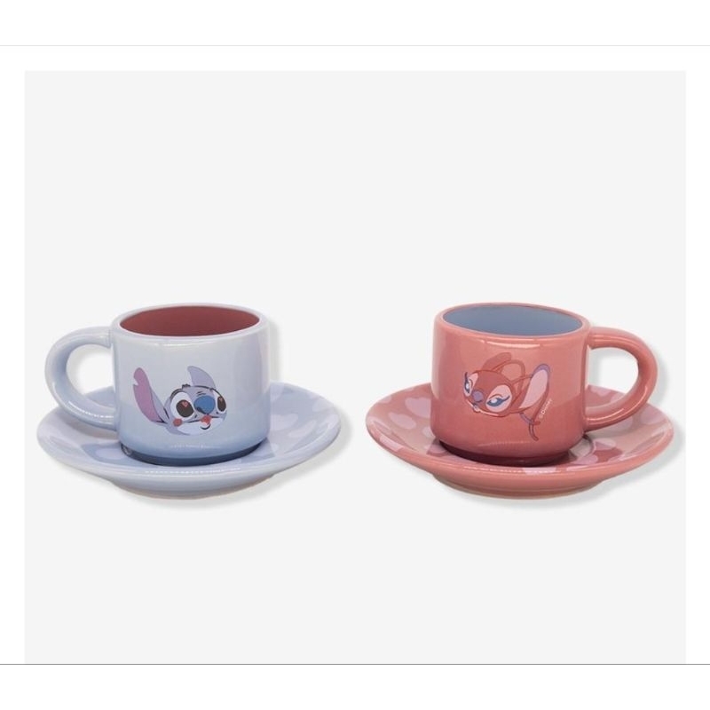 Kit com 2 xícaras com pires - Stitch e Angel Namorados - Original e licenciado Disney