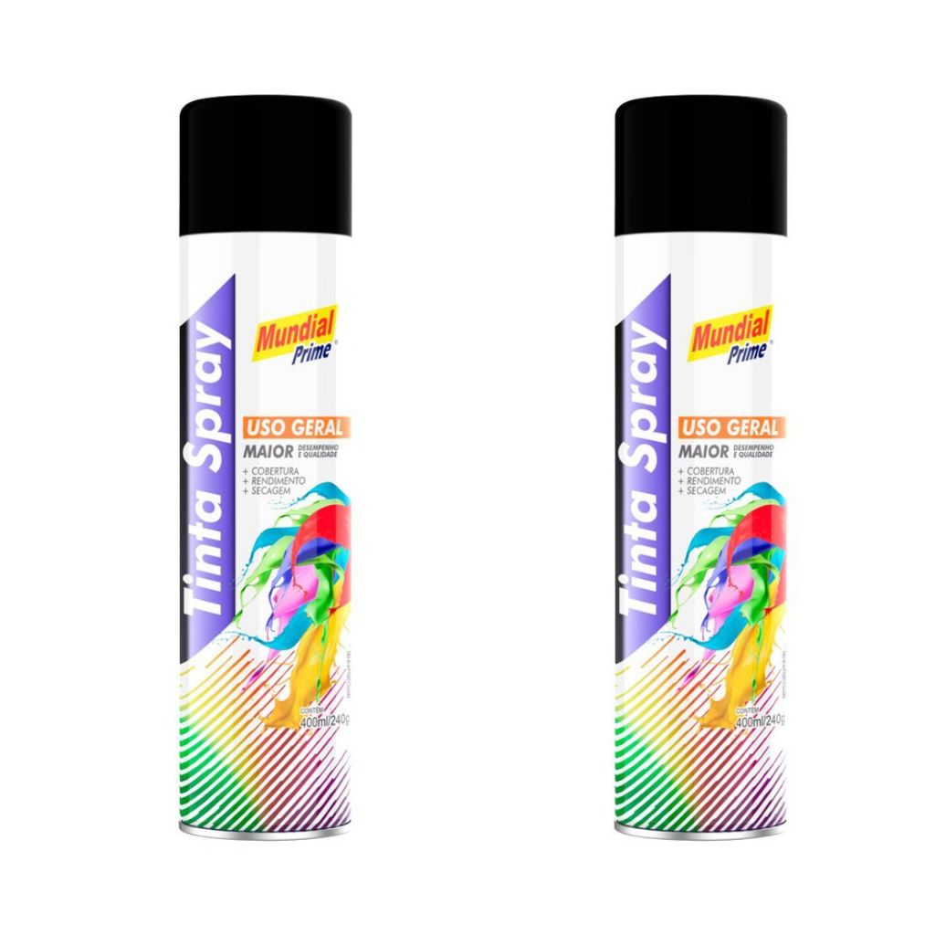Kit 2 Tinta Spray Mundial Prime Preto Fosco – 400ml em Oferta na Shopee