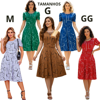 Vestido Midi Feminino Evangelico Elegante manga Bufante com Cinto Removivel Tendencia Moda 2026 em Oferta na Shopee