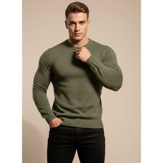 Blusa Tricot Masculina Verde Militar Suéter Masculino Inverno Malha Grossa Confortável Sueter Texturizado