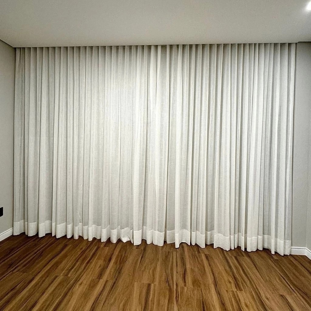 Cortina Trilho Suíço Duplo Sob Medida Pé Direito Alto Gaze de Linho com Blackout 100% Vedação em tecido Luxo em Oferta na Shopee