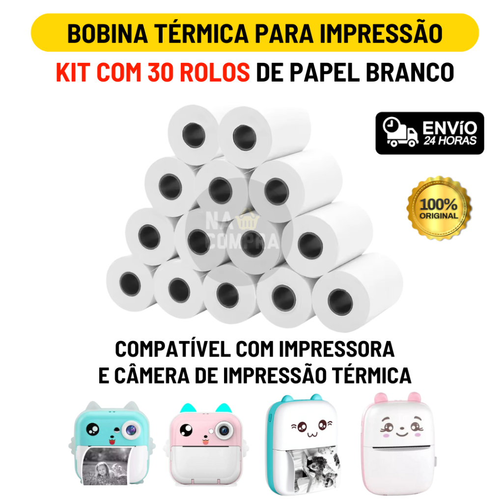 Imagem Bobina Térmica Rolo De Papel Branco Refil Para Mini Impressora Portátil e Câmera Instantânea