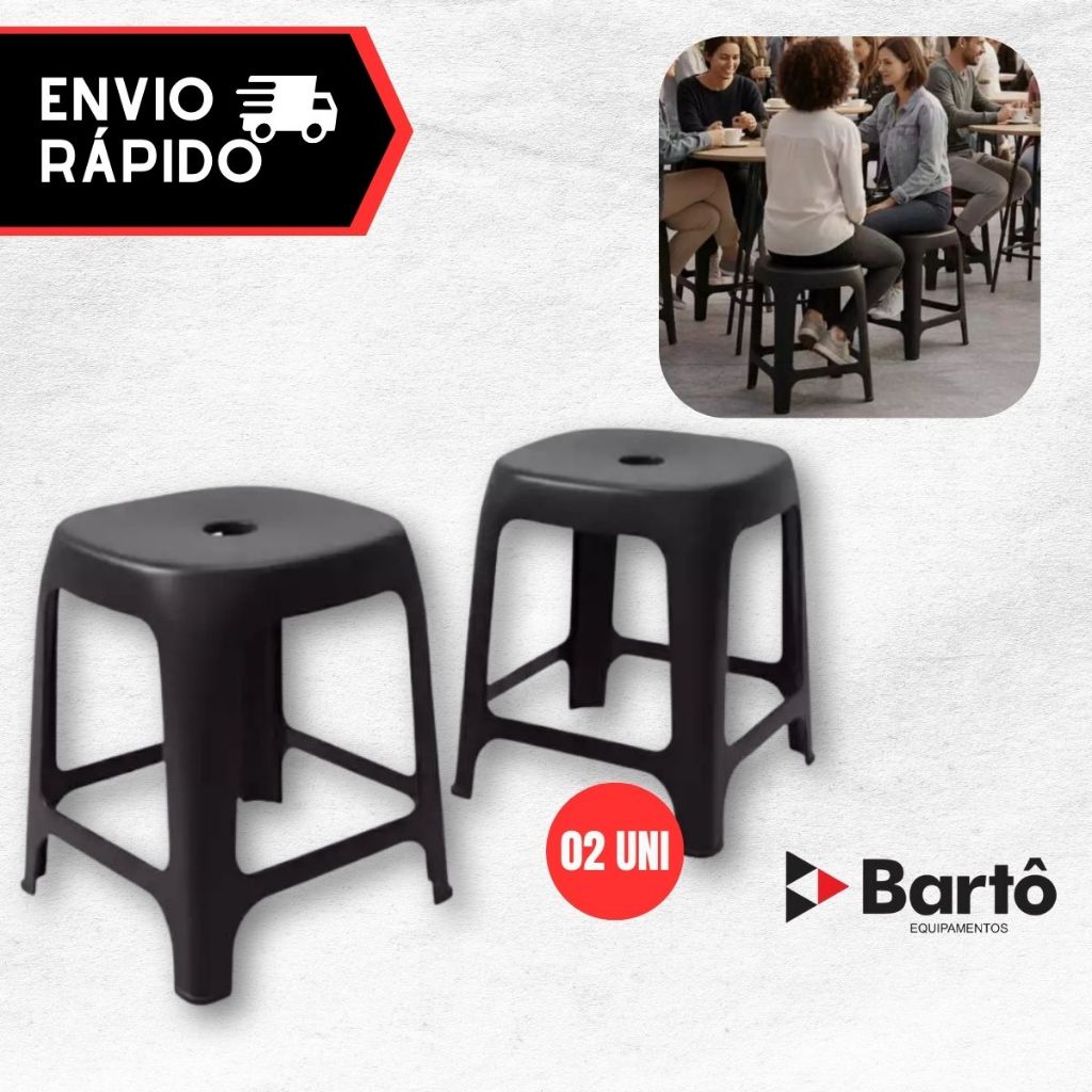 Kit 2 Banqueta Preta De Plástico Resistente Reforçada Adulto Suporta Até 120kg em Oferta na Shopee