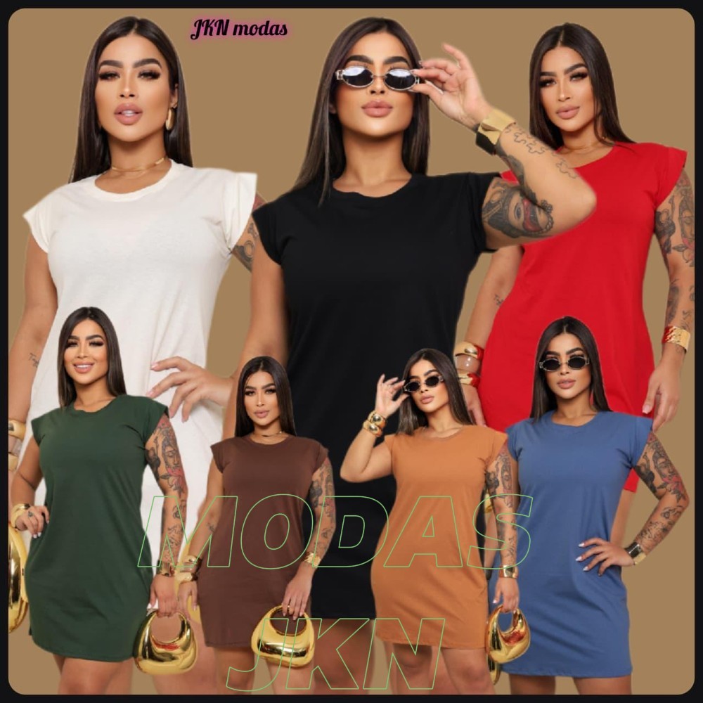 Vestido CASUAL CURTO feminino LISO manga muscle 100% algodão moda gringa em Oferta na Shopee