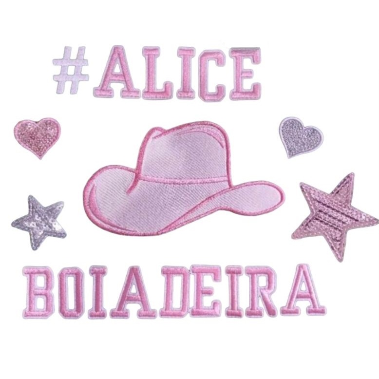 Kit Chapeu com Letras Desenhos Adesivos Estrela Coração Peao Bota Cowtry Boiadeira Patch Termocolante Bordado Aplique