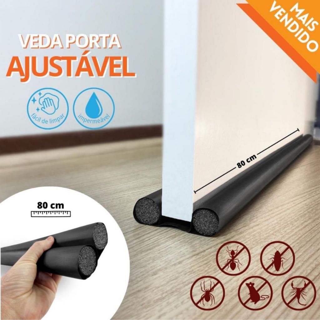 Veda Porta Vãos Impermeável Contra Bichos Animais Pó Inseto 80cm