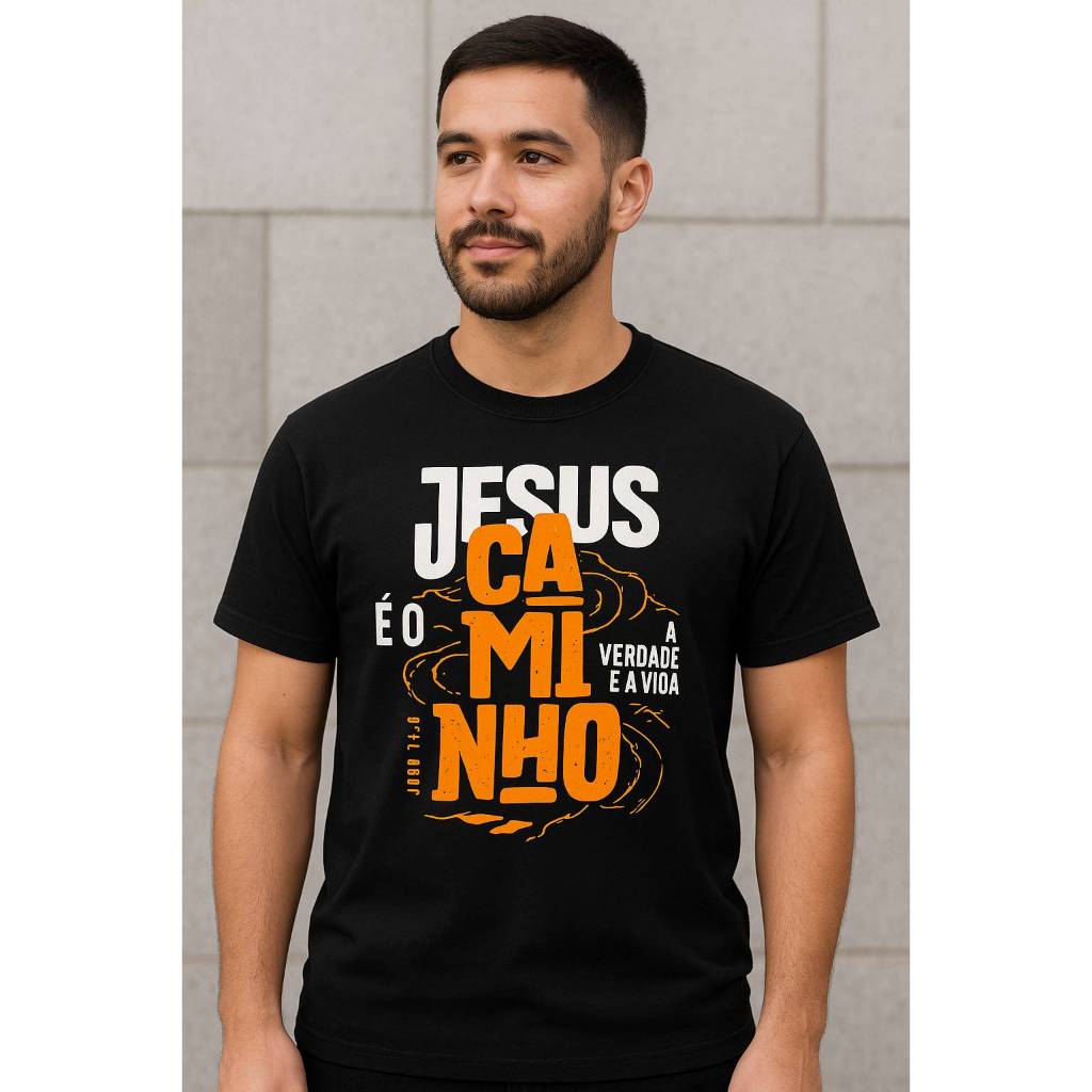 Camiseta Jesus É o Caminho Unissex Estampa Gospel 100% Algodão em Oferta na Shopee