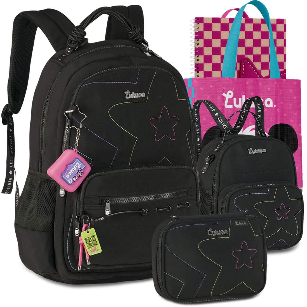 Kit Mochila Luluca Escolar Lancheira e Estojo Lançamento Escolar Brinde 2026