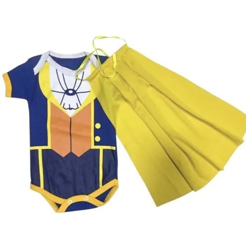 Body Bebê Temàtico Mesversàrio  Fantasia Bori A Bela e a Fera com Capinha