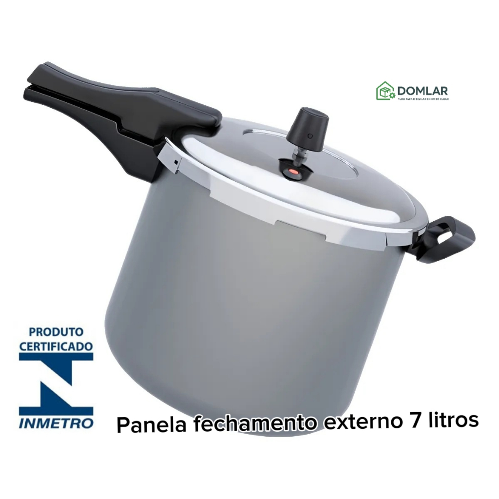 Panela De Pressão 7 Litros Fechamento Externo Cinza Paparica Vermelha Cereja