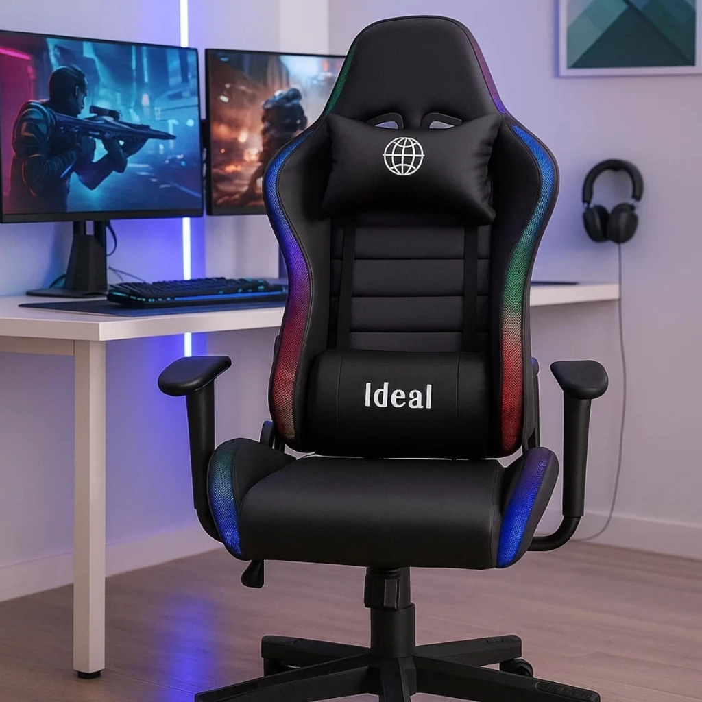 Cadeira Gamer Giratória Sortida com Luzes RGB com Apoio Braços Ajustável e Reclinável de 90 a 160°