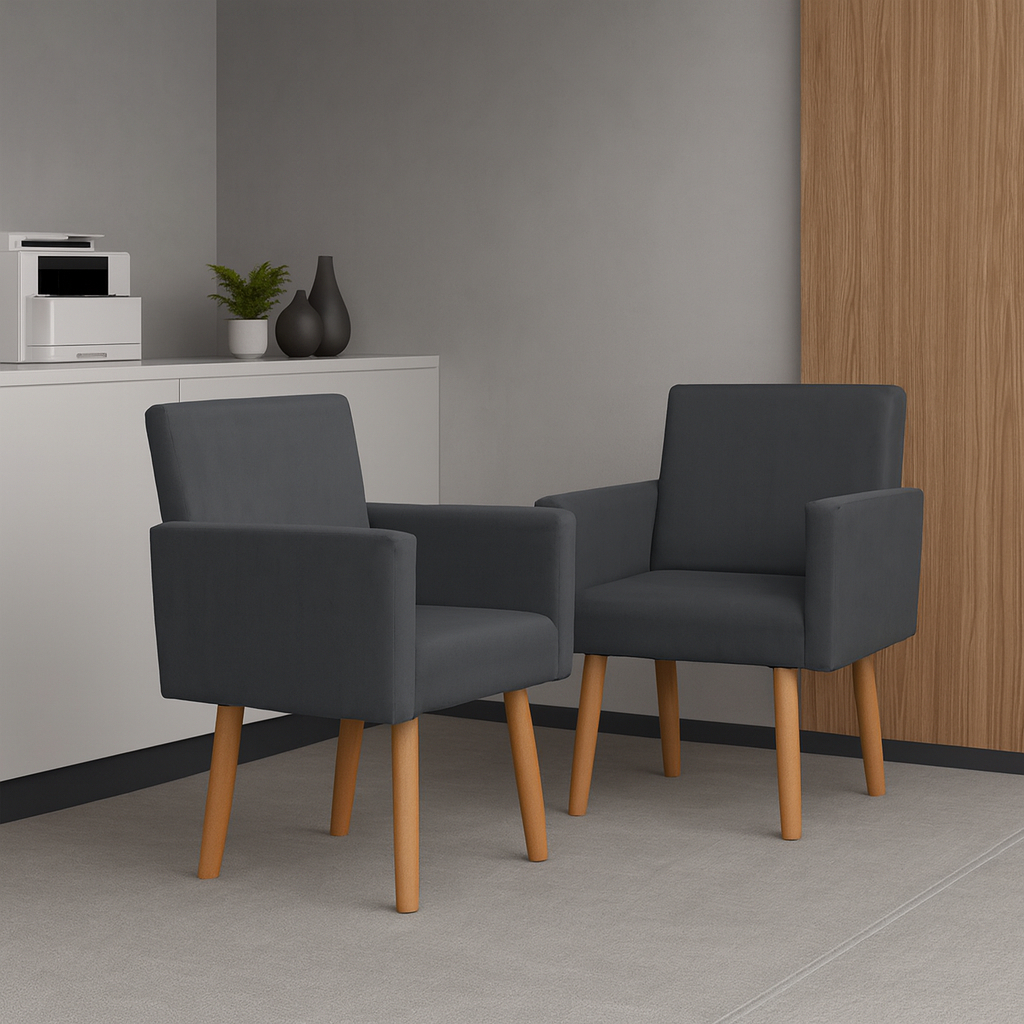 Kit 2 Poltronas para Recepção Consultório Clínica Atendimento Barbearia Nina Suede