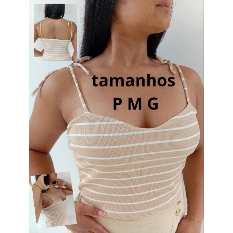 Blusa Cropped Feminina Canelada Listrada Alça Regulável – Moda Casual Verão
