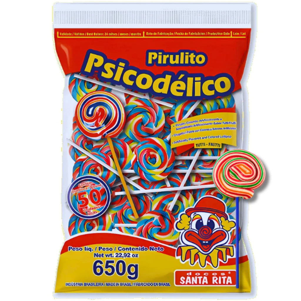 Pirulito Psicodélico 650g Colorido Santa Rita Ideal Para Festas Aniversários