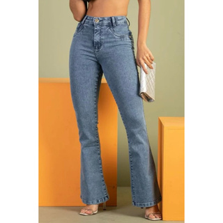 Calça Jeans Feminina Flare Cintura Alta Estilosa Levanta Bumbum Confortável Elegante Levanta Bumbum em Oferta na Shopee