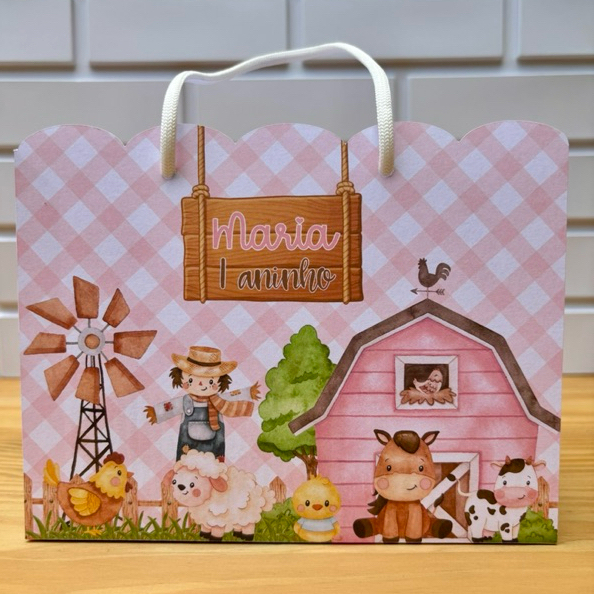 10 Sacolinha Personalizada Fazendinha Rosa Menina - Pegue e Monte - Lembrancinha Fazendinha Menina