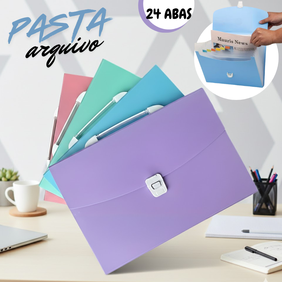 Pasta Arquivo de Documentos A4 24 Divisórias Expansível com Alça e Marcadores em Oferta na Shopee