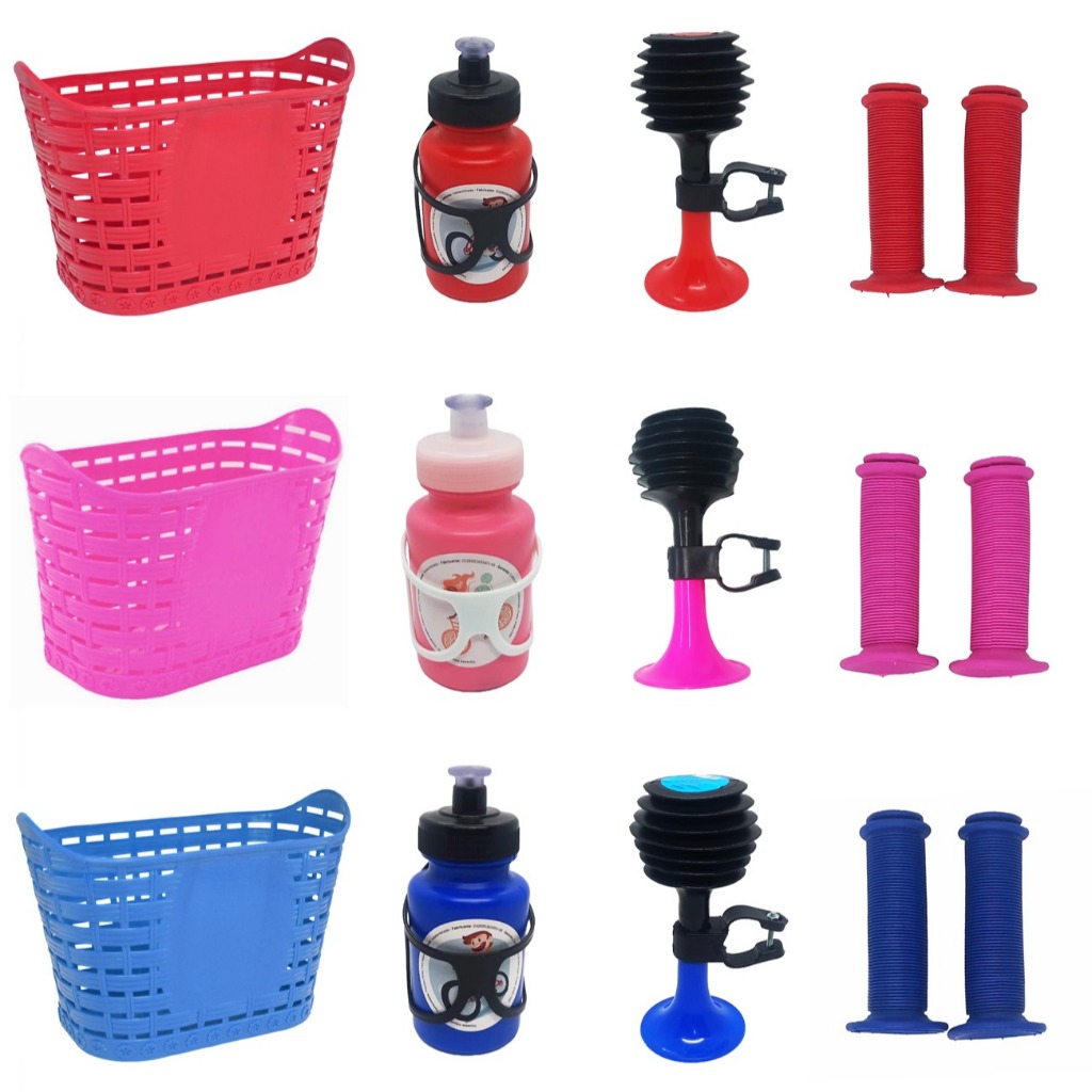 Kit Acessórios Bicicleta Infantil Cesta Buzina Garrafa Bike Manopla Aro 14/16/20 Colorido Corneta