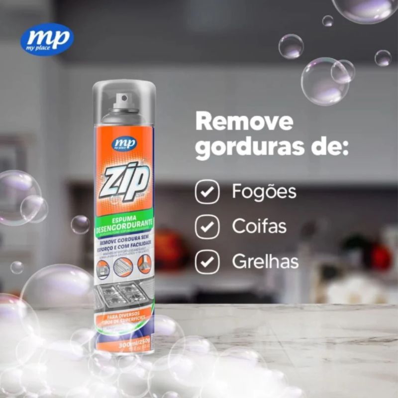 Imagem Espuma Desengordurante Spray Limpeza de Cozinha, Fogão e Gordura Pesada Zip Clean 300ml