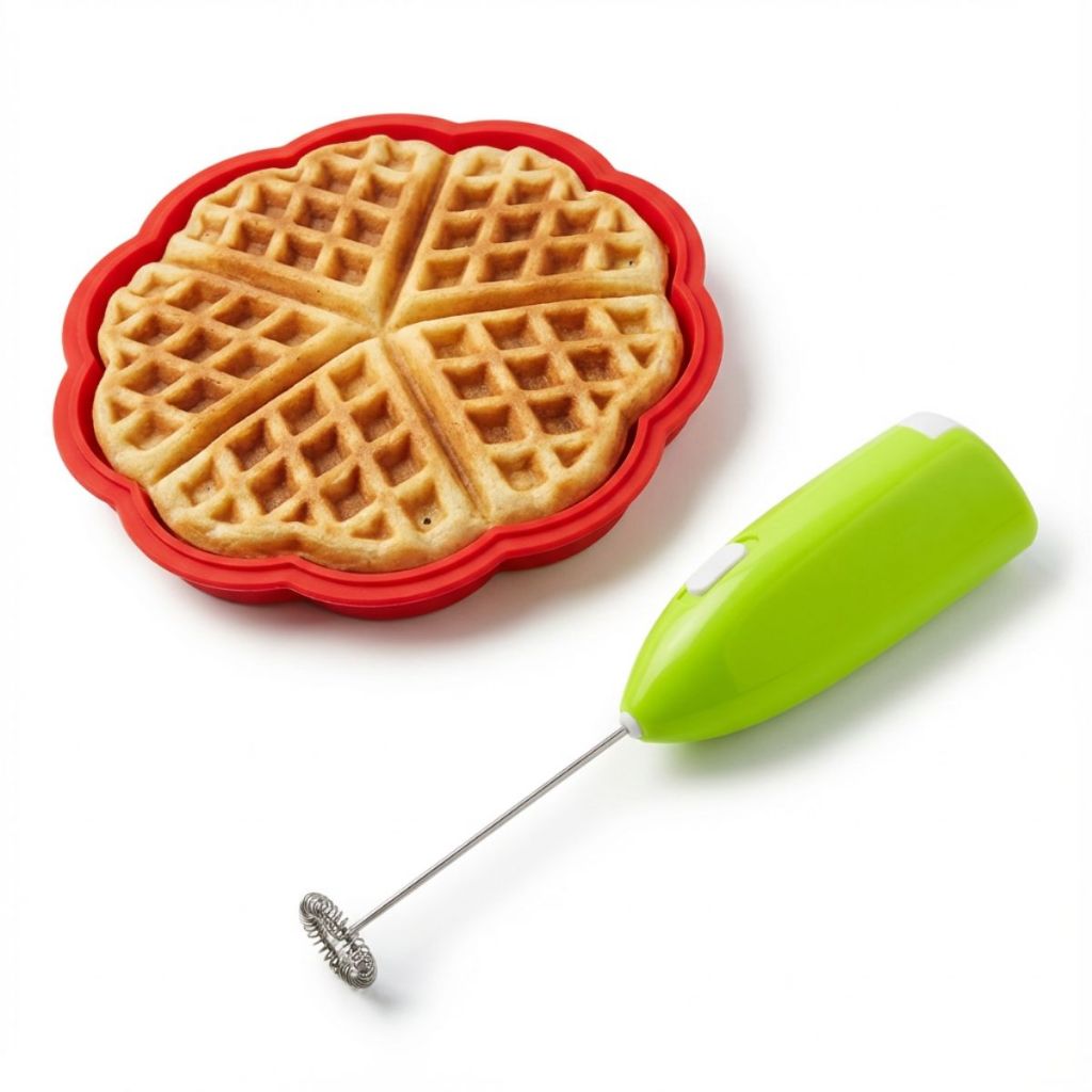 Mini Mixer Elétrico Inox Misturador Batedor Elétrico + Forma Waffle Silicone