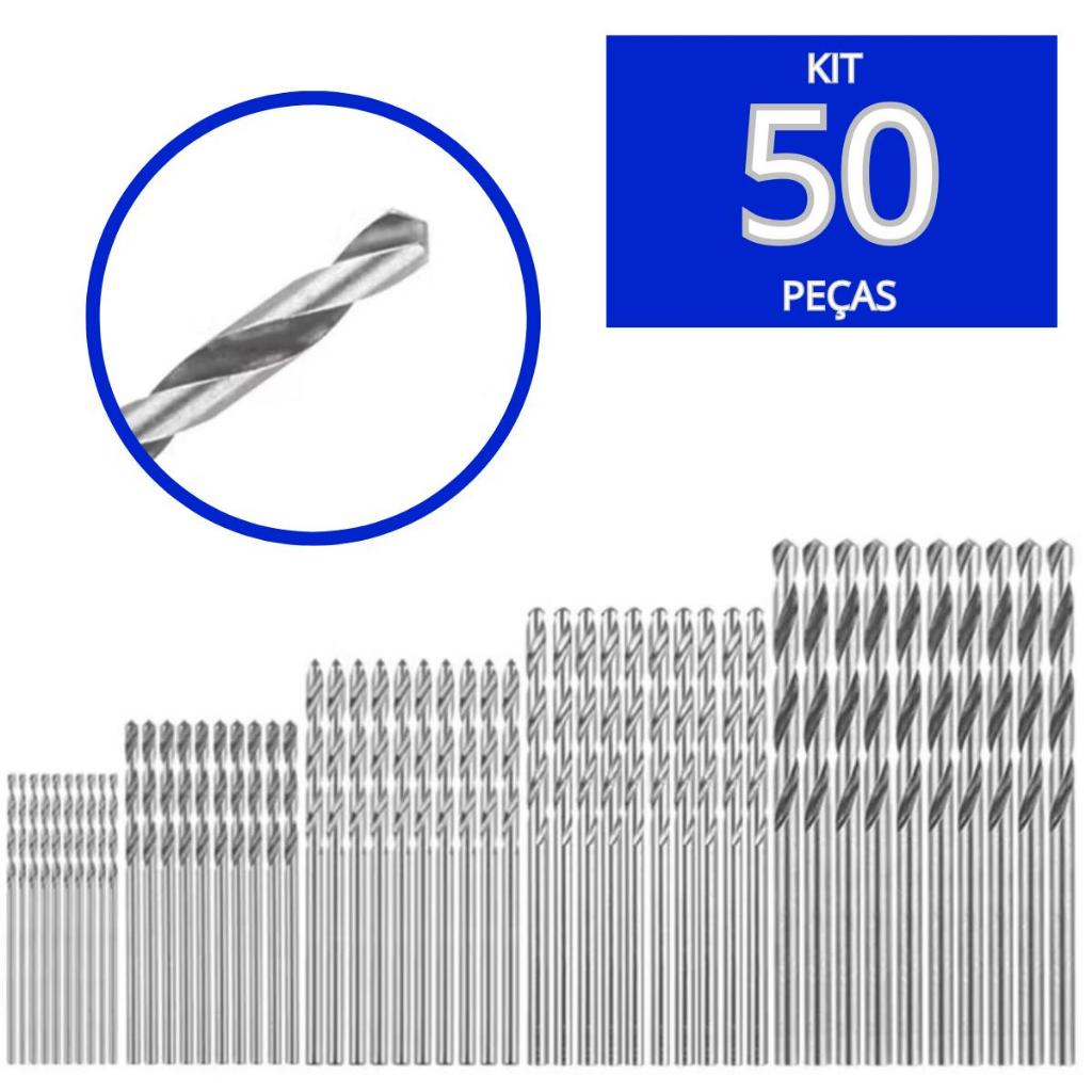 Jogo Kit 50 Mini Brocas de Aço Rápido Profissional de 1-3mm