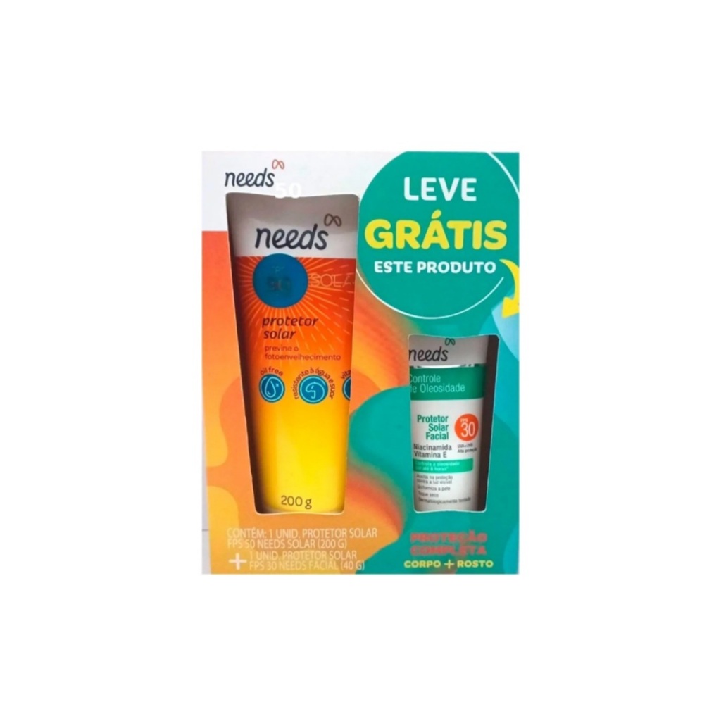 Kit Protetor Solar Corporal Needs FPS 50 200g + Facial Controle de Oleosidade FPS 30 Sem Cor 40g