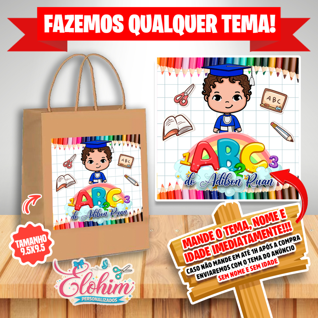Rótulo Adesivo para personalizar sacolas craft - Formatura ABC