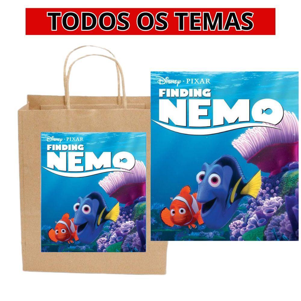 Kit adesivos tema nemo e dory 15x13 pra sacolas kraft grande quadrado pra lembrancinhas adesivo fundo do mar