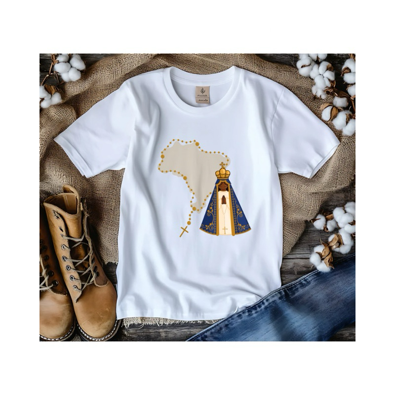 Camiseta Nossa Senhora Aparecida [100% Algodão] Padroeira do Brasil| Unissex| Infantil,Adulto e Plus