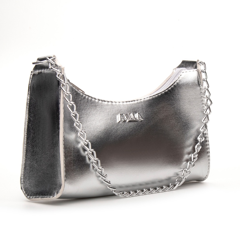 BOLSA BAGUETE FEMININA METALIZADA CORRENTE DE LADO TIRACOLO TRANSVERSAL DE OMBRO em Oferta na Shopee