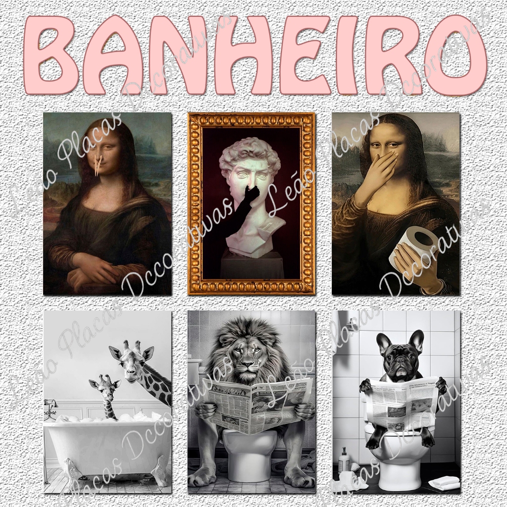 quadros para decorar banheiro - artes divertida - animais sentado no vazo - placa MDF tamanho 13x20cm cada
