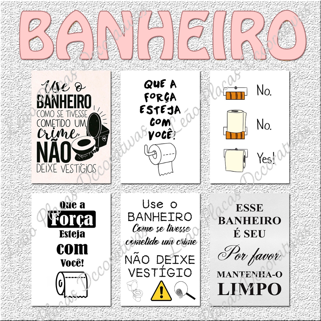 quadros para decorara banheiro - frases divertida - que a força esteja com voce - placa MDF tamanho 13x20cm cada em Oferta na Shopee