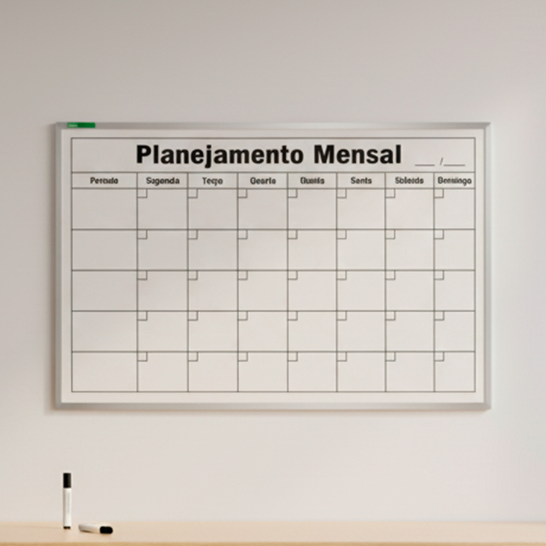 Quadro Lousa Planejamento Mensal Agenda 90x60cm Com Moldura de Alumínio Organizador de Mês Souza