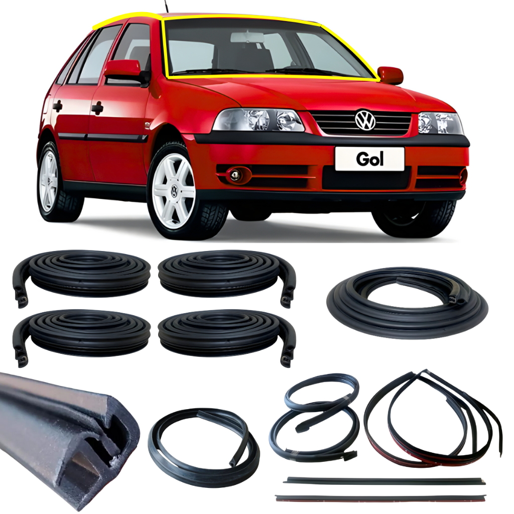 Kit Borracha 4 Portas e mala Pingadeira e Friso Teto Friso Superior e Inferior Parabrisa Gol G3 G4