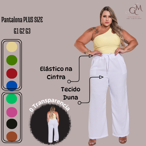 Wide Leg Calça Pantalona Plus Size Duna Alfaiataria Social Fashion Com elástico na Cintura Com Bolso em Oferta na Shopee