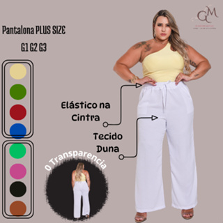 Wide Leg Calça Pantalona Plus Size Duna Alfaiataria Social Fashion Com elástico na Cintura Com Bolso em Oferta na Shopee