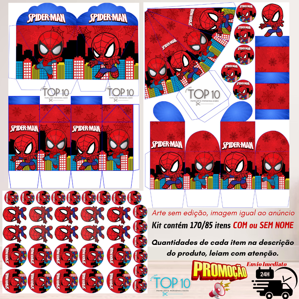 Kit de Lembrancinhas Personalizadas com 170/85 itens HOMEM ARANHA BABY -Envio rápido