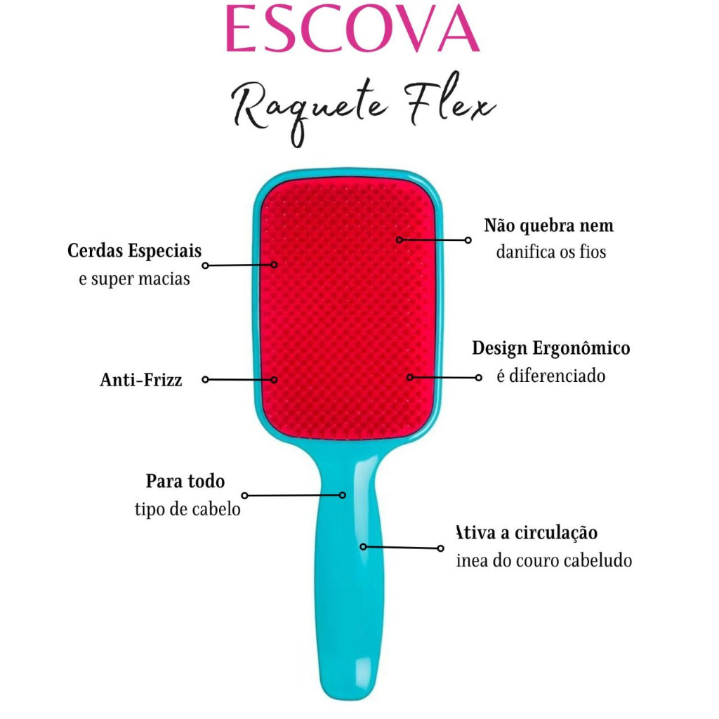 Escova Raquete Flex Para Desembaraçar Cabelos Com Alta Qualidade