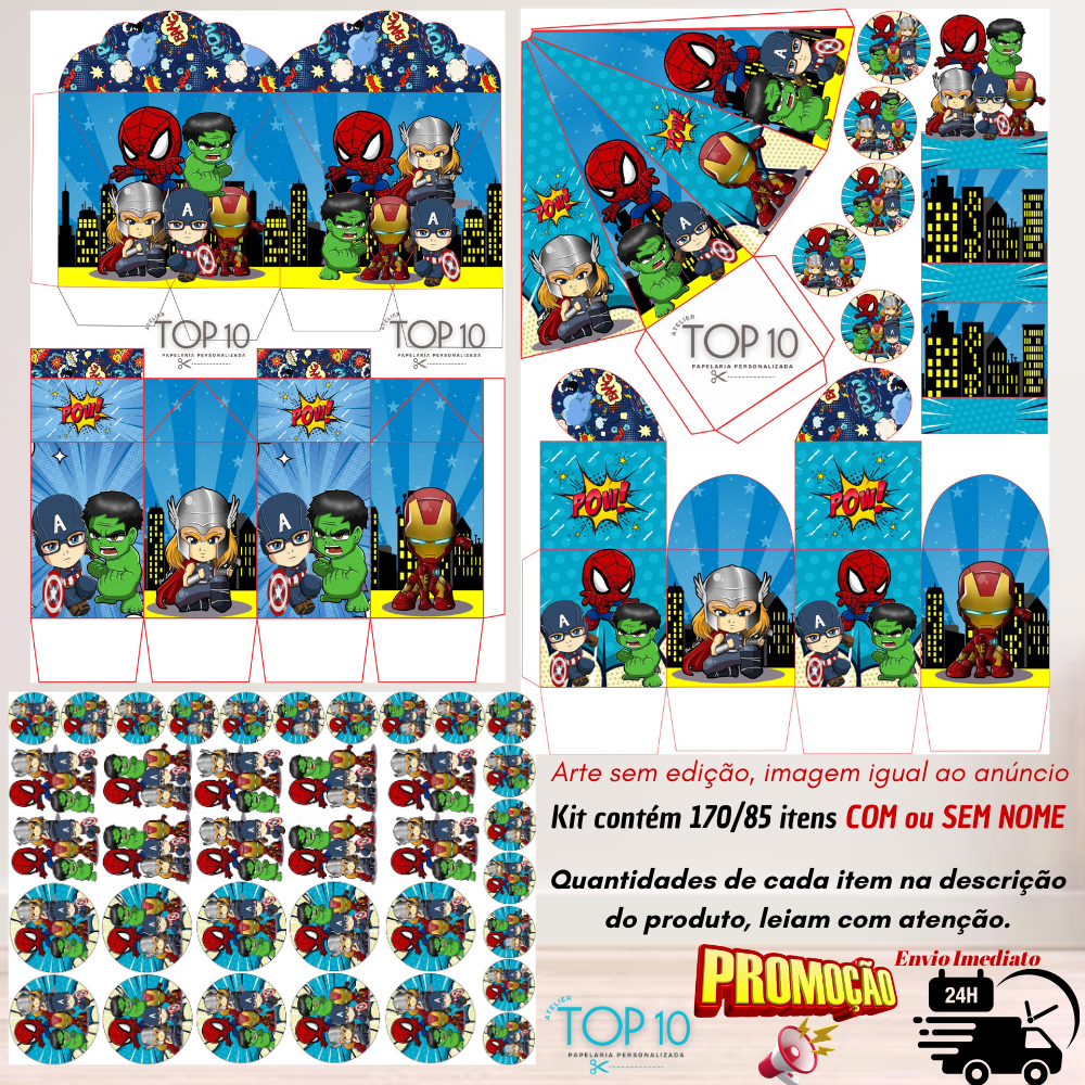 Kit de Lembrancinhas Personalizadas com 170/85 itens VINGADORES BABY - Envio rápido em Oferta na Shopee