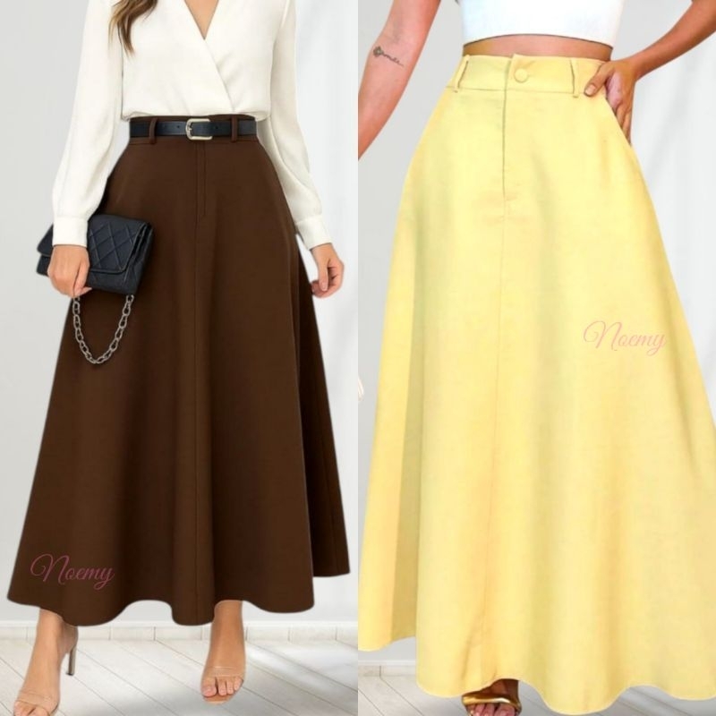 Saia Longa Alfaiataria Feminina Elegante | Cintura Alta | Com Bolsos e Cinto | Moda Evangélica